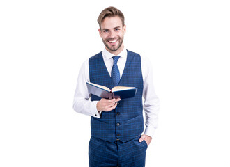 Career development coaching. Job trainer hold open book. Business coaching