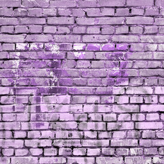 Old Purple Painted Brick Wall Background Isolated. Urban City Texture Material. Graffiti Painting Covered With Paint. Copy Space For Text. Design Element.