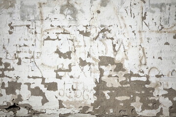 Oude Witte Verweerde Gebeitst Stucwerk Textuur. Leeftijd Bakstenen Muur Ruwe Materiële Achtergrond.