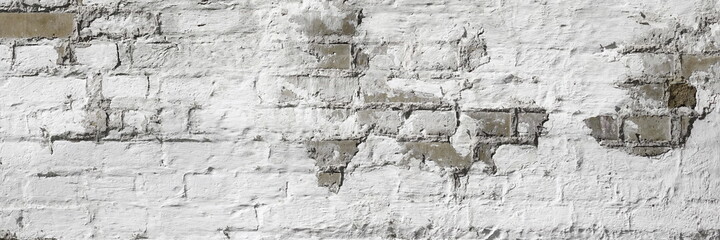 Old White Weathered Stained Stucco Texture. Aged Brick Wall Rough Material Background.