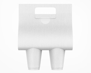 White Kraft Coffee Cups and Holder Mockup - 3D Illustration Isolated on White, Front View