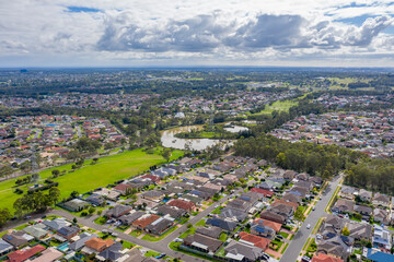 Aerial view of houses in the suburbs