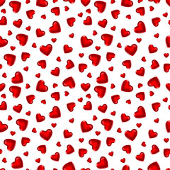 Seamless pattern of volumetric red hearts