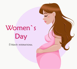 Women's day greeting card with pregnant woman