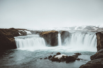 Obraz premium Waterfall on the river in Iceland. Godafoss waterfall 