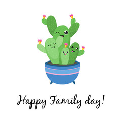 Drawing cute Cactus Happy Family day on white