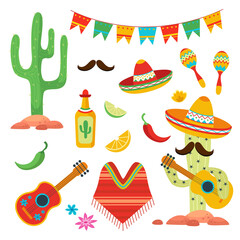 Mexico icons set on white