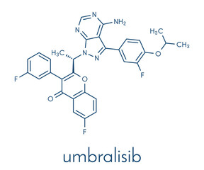 Umbralisib lymphoma drug molecule. Skeletal formula.