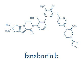 Obraz premium Fenebrutinib drug molecule. Skeletal formula.