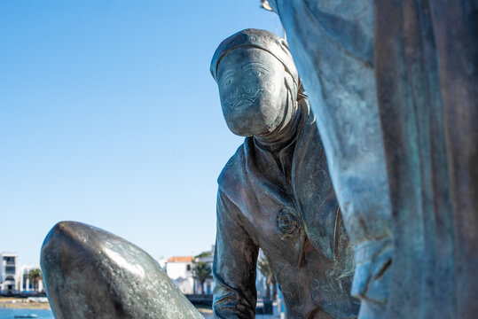 Lanzarote - October 2020: Bronze sculpture tribute to La Parranda Marinera de Los Buches, on Avenida C&eacute;sar Manrique de Arrecife, on the bank of El Charco de San Gin&eacute;s