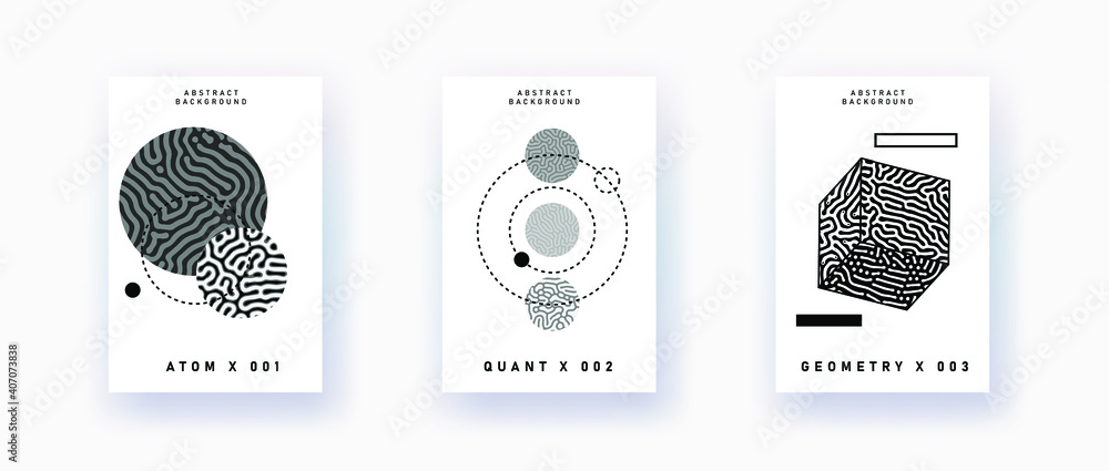 Poster abstract geometric background with minimal composition of shapes and forms. science, quantum mechani