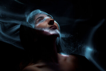 lightpainting portrait, new art direction, , light drawing at long exposure