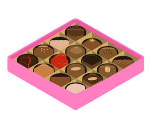 チョコレート　アソート　ピンクの箱　アイソメ