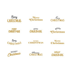 Merry Christmas typography set. Xmas holiday related lettering templates for greeting cards and decoration. Vector vintage illustration.