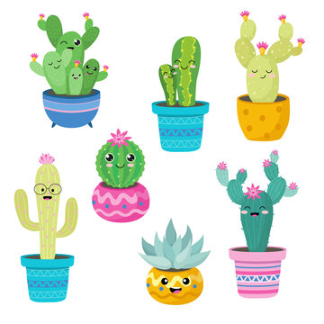 Funny Cactus cute style Vector illustration on white