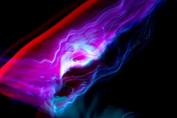lightpainting portrait, new art direction, , light drawing at long exposure
