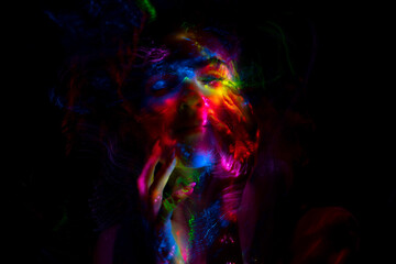 lightpainting portrait, new art direction, , light drawing at long exposure