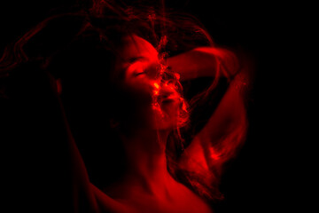 lightpainting portrait, new art direction, , light drawing at long exposure