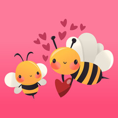 Super Cute Cartoon Honey Bees In Love