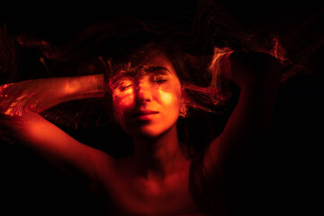 lightpainting portrait, new art direction, , light drawing at long exposure