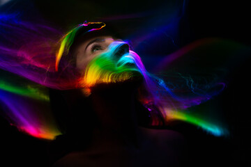 lightpainting portrait, new art direction, , light drawing at long exposure