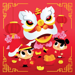 Super Cute Chinese New Year Kids Lion Dance Party