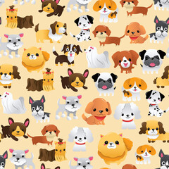 Obraz premium Super Cute Cartoon Puppies Seamless Pattern Background