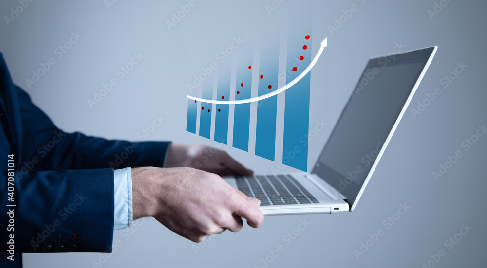 Aufkleber man working computer with growth