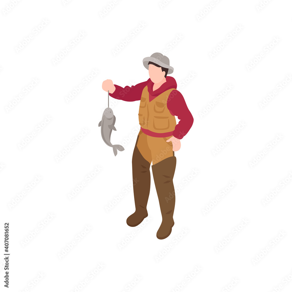 Poster fisherman isometric icon