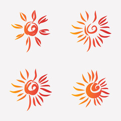 Set of painted suns. Vector solar symbols set.
