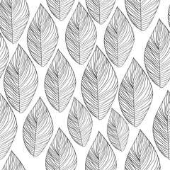 Graphic leaves seamless monochrome pattern. vector illustration