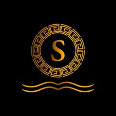 Fancy logo design template, simple S initials on black background, suitable for restaurants, hotels, cafes, shops, fashion, beauty salons, etc. vector design