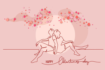 Valentines day card. Continuous one line drawing of couple