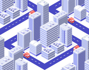 Seamless repeating pattern city isometric architecture business