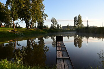 Wiese und Natur in Broceni, Lettland, Latvia, Nebelschwaden