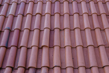 Red roof tile background,old roof texture