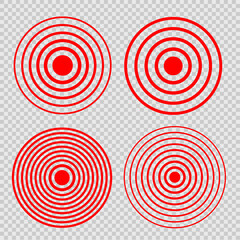 Set Design element many streak. Isolated bold vector red ring from thin to thick. Pain circle. Symbol throbbing pain