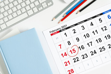 February 15 Calendar day, number circled on calendar