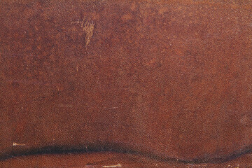 Background of natural brown old saddle leather with spots - 407089046