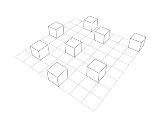 3d cubes on a grid. perspective view illustration