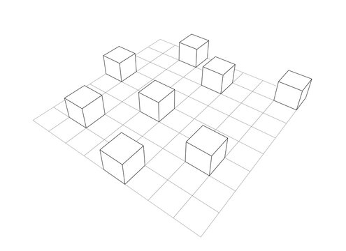 3d cubes on a grid. perspective view illustration