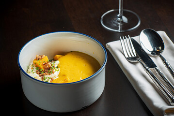 pumpkin cream soup and white wine