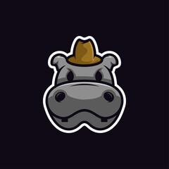 hippo logo wearing a hat vector illustration