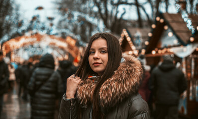 New Year's portrait of a girl celebrating the winter holidays. holiday mood. Christmas mood and rest