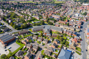 Aerial photo of the British town of Ossett, a market town within the metropolitan district of the City of Wakefield, West Yorkshire, England showing a typical UK housing estate