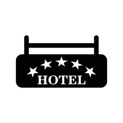 Vector illustration hotel vintage, old sign. Signage shop sign route hanging information banner retailer. Hotel door sign