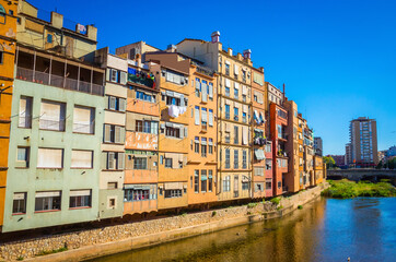 Famous colorful houses at river Onyar in Girona, Catalonia, Spain