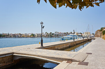 Kos Town Harbour and Neratzia Castle wall view in Kos Island.