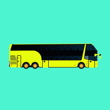 Flat style concept of public transport. Set of city bus with front and side view, bus stop and ticket machine. Isolated vector illustration.