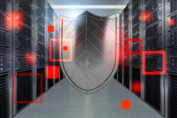 Concept of safety in a data center room with database server